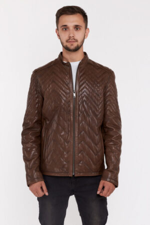 Куртка мужская из натуральной кожи коричневая, модель F-349