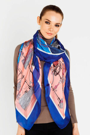 Шарф женский из шелка MOSCHINO/розовый/синий, модель B 230319/2