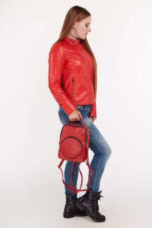 Сумка женская из натуральной кожи красная, модель 216-01/рюкзак
