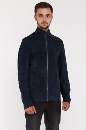 Куртка мужская из натуральной кожи темно-синяя, модель Franco/двух