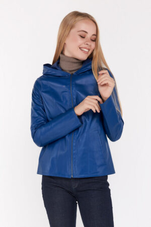 Куртка жіноча з натуральної шкіри синя, модель 7120/kps/двухстор