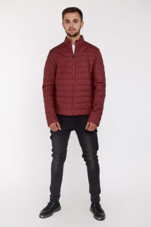 Куртка мужская из натуральной кожи темно-красная, модель 1501