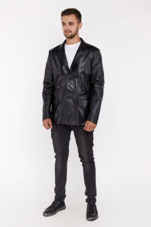 Куртка мужская из натуральной кожи черная, модель H-06