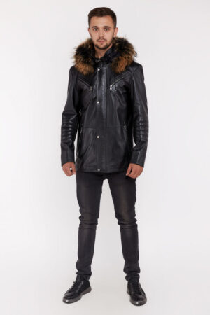 Куртка мужская из натуральной кожи черная, модель 18-12 m03