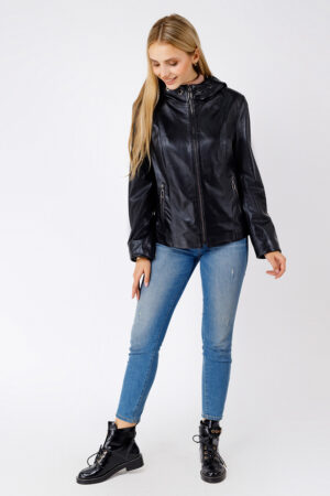 Куртка женская из натуральной кожи черная, модель Z-73/kps