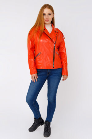 Куртка женская из натуральной кожи оранжевая, модель As-417