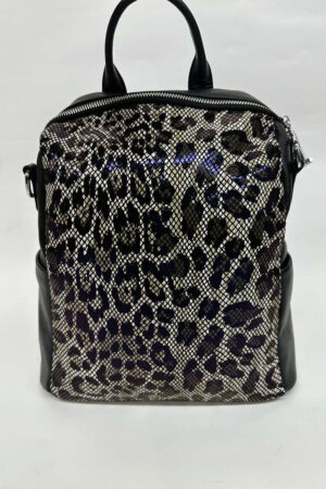 Сумка женская из кожи/принт/леопард черная/леопард/хамелеон, модель 16002/рюкзак