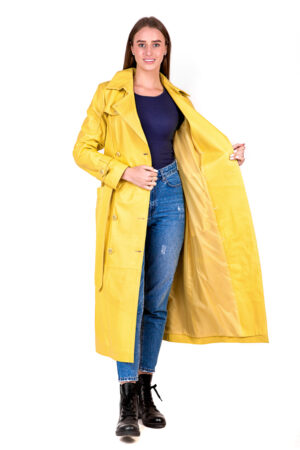 Куртка женская из натуральной кожи желтая, модель 5502