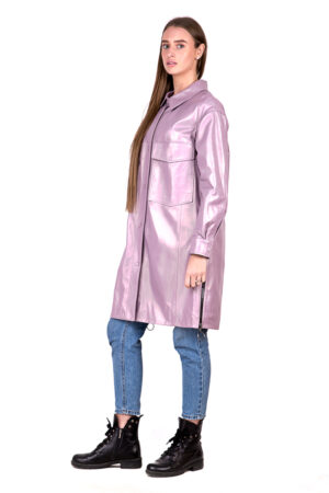 Куртка жіноча з натуральної шкіри сиреневый перламутр, модель 2073