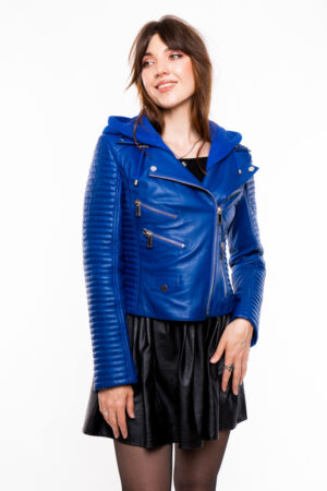 Куртка женская из натуральной кожи синяя, модель 16/02/kps