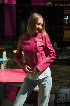 Куртка жіноча з натуральної шкіри рожева, модель 1234