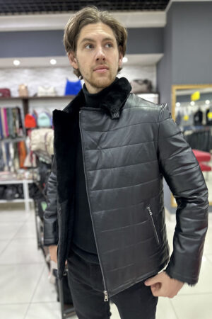 Куртка мужская из натуральной овчины черная, модель 5530