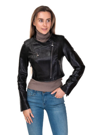 Куртка женская из натуральной кожи черная, модель 3333
