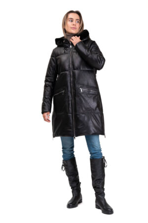 Куртка жіноча з натуральної шкіри чорна, модель Kg-590/kps
