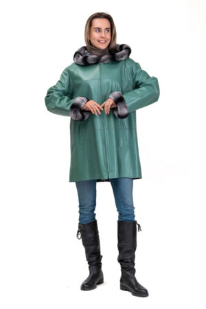 Куртка жіноча з натуральної шкіри оливкова, модель 1440/kps/двухстор
