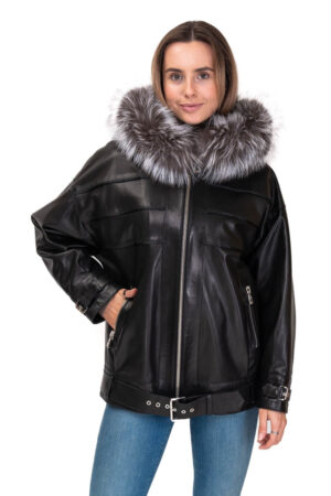 Куртка жіноча з кожа/vigital/чернобурки чорна, модель 258/kps