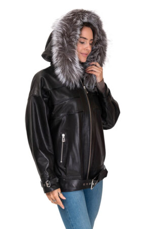 Куртка женская из кожи/vigital/чернобурки черная, модель 258/kps