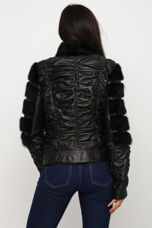 Куртка женская из натуральной кожи черная, модель 7423