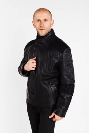 Куртка мужская из натуральной кожи черная, модель 3044