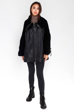 Куртка жіноча з натуральної шкіри чорна, модель Rc-32020/двухст