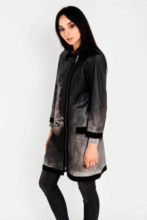 Куртка женская из натуральной кожи черная, модель 12560
