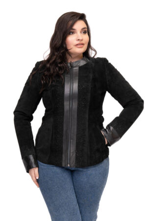 Куртка женская из замш черная, модель 7715