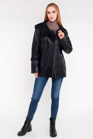 Куртка жіноча з натуральної шкіри чорна, модель 417