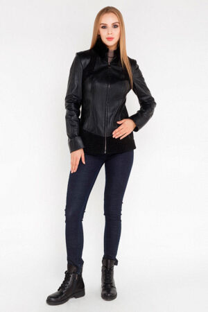 Куртка женская из натуральной кожи черная, модель 4920