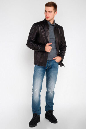 Куртка мужская из натуральной кожи черная, модель F-342
