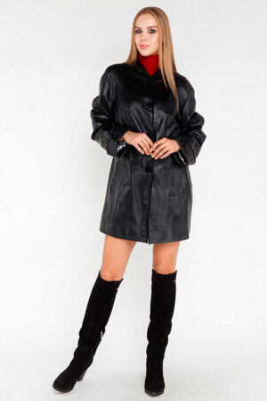 Куртка женская из натуральной кожи черная, модель 1001