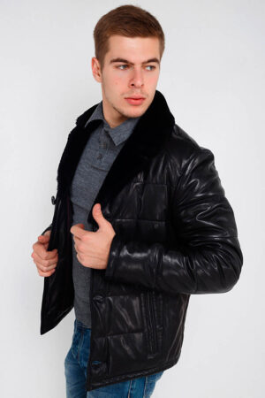 Куртка мужская из натуральной кожи черная, модель Da-162