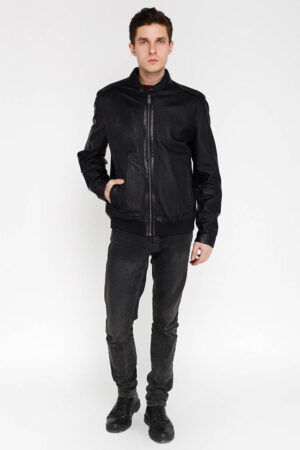 Куртка мужская из натуральной кожи черная, модель 2377/a