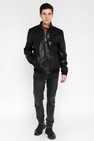 Куртка мужская из натуральной кожи черная, модель F-342