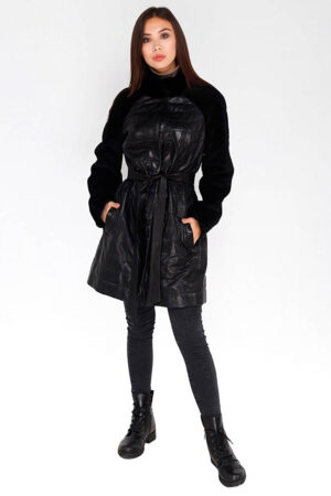 Куртка женская из натуральной кожи черная, модель Ш-102