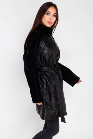 Куртка женская из натуральной кожи черная, модель Ш-102