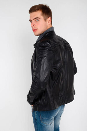 Куртка мужская из натуральной кожи черная, модель F-415