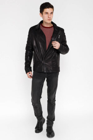 Куртка мужская из натуральной кожи черная, модель Btl-01