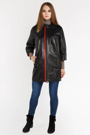 Куртка женская из натуральной кожи черная красная, модель Rc-32270/двухст
