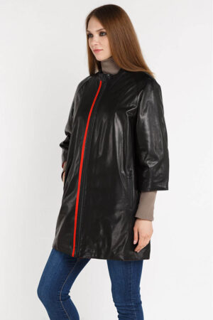 Куртка женская из натуральной кожи черная красная, модель Rc-32270/двухст