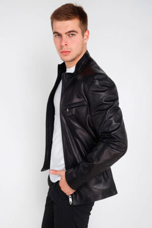 Куртка мужская из натуральной кожи черная, модель F-405