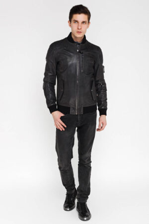 Куртка мужская из натуральной кожи черная, модель F-410