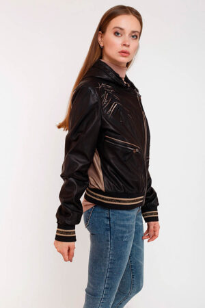 Куртка женская из натуральной кожи черная, модель 2674