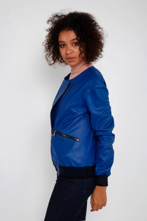 Куртка женская из натуральной кожи синяя, модель Rc-32120