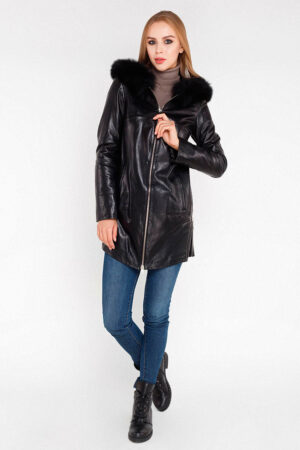 Куртка женская из натуральной кожи черная, модель 8906/kps