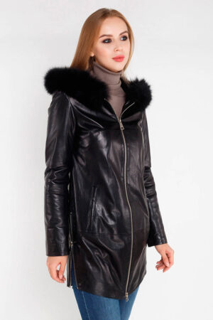 Куртка женская из натуральной кожи черная, модель 8906/kps