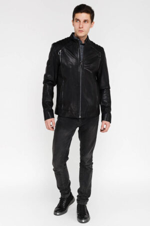 Куртка мужская из натуральной кожи черная, модель F-447