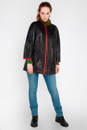 Куртка женская из натуральной кожи черная красная, модель Rc-32020/двухст