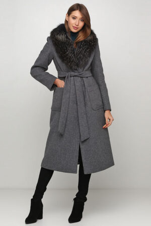 Пальто жіноче з вовни сiре, модель M 1714/uzun
