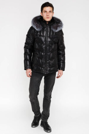 Куртка мужская из натуральной кожи черная, модель Sf 52792