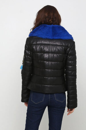 Куртка женская из натуральной кожи черная синяя, модель Monika/g